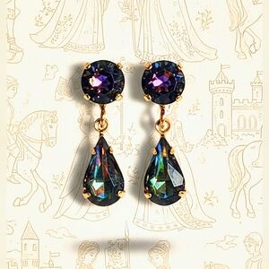 Volcano Vitrail In Two Swarovski Crystals Drop Down Gold Plated Earrings